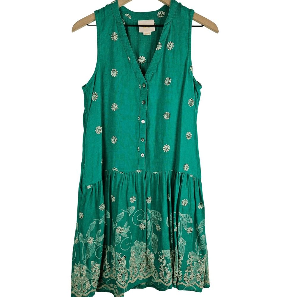 Maeve Pippa‎ Swing Dress embroidered drop waist boho, green, size XS